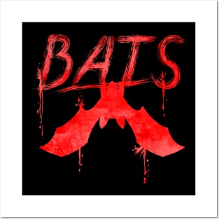 Bats Written With A Bat Hanging Down Halloween Posters and Art